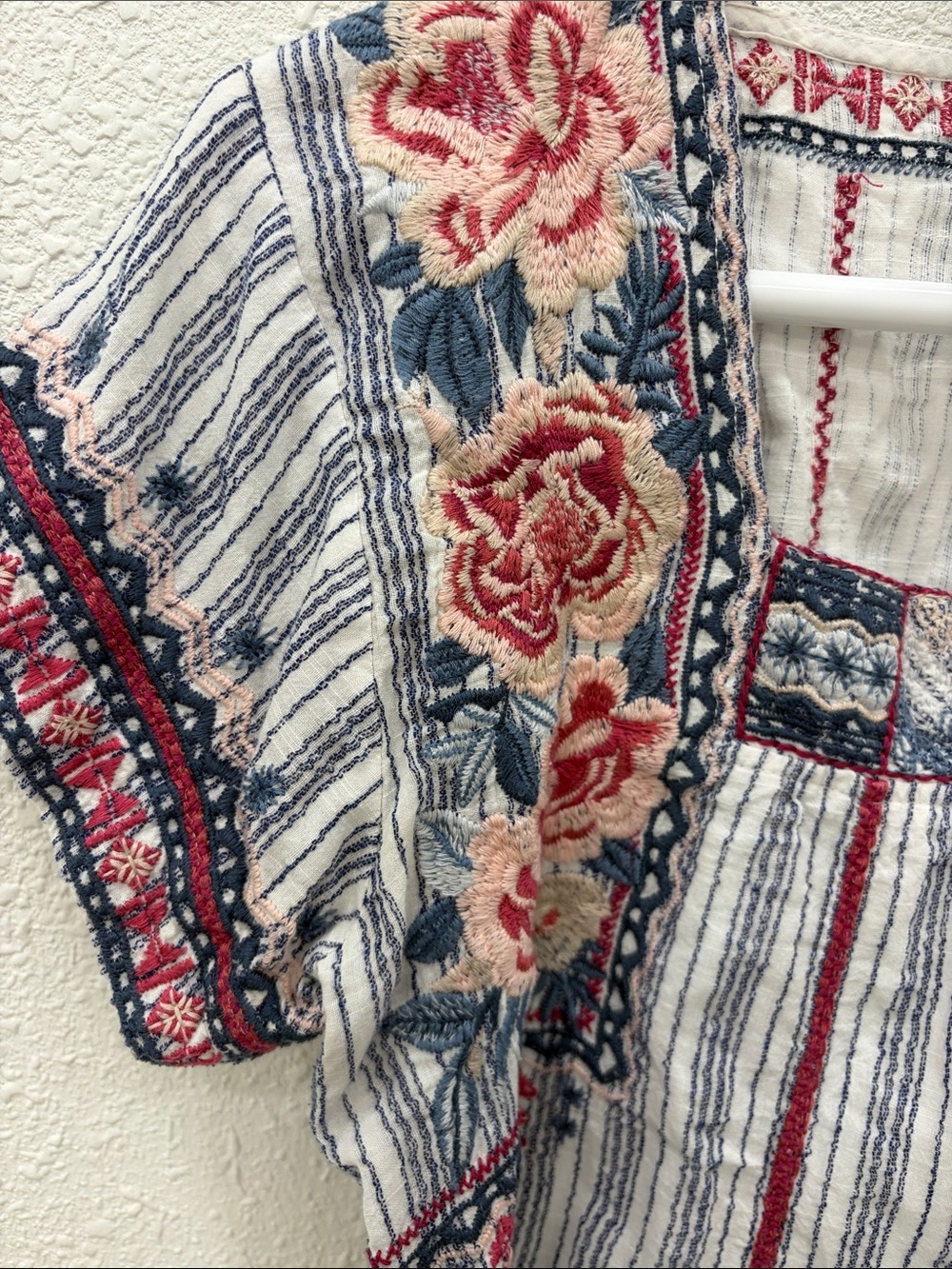 Johnny Was Striped Embroidered Square-Neck Top - Picture 5 of 5